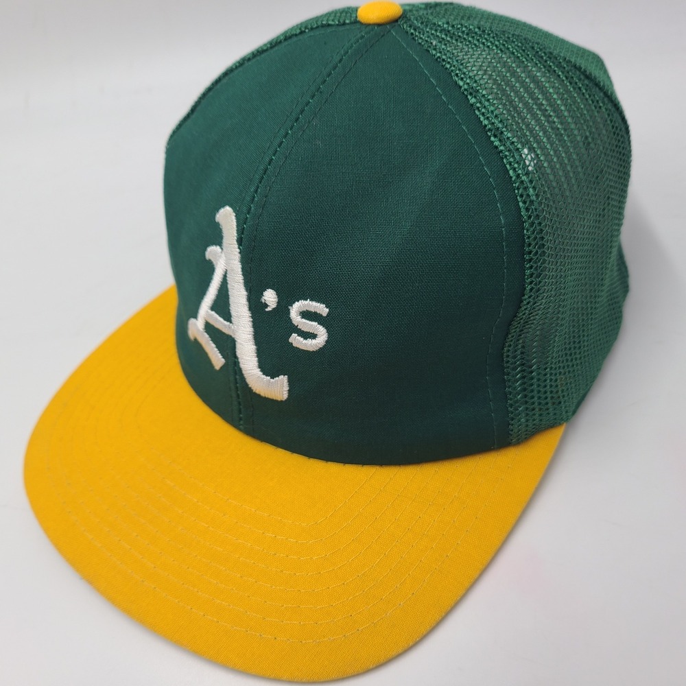 Vintage Oakland Athletics Hat Snapback Mesh Twins Enterprise Green Yellow A's